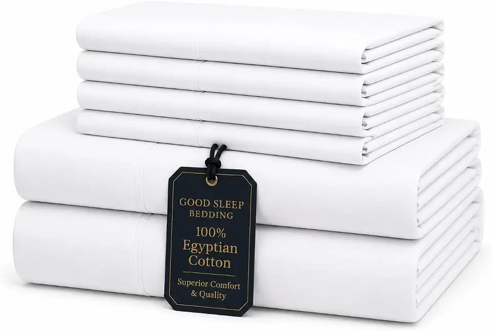6 Piece, 100% Egyptian Cotton California King Sheets, White