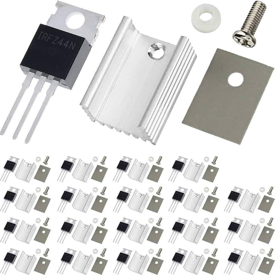 IRFZ44N N Kanal Gleichrichter Power MOSFET Transistor 3-Pin Inline 55V 49A Transistor + TO-220 Kühlkörper Montagesets Kits für elektronische Experimente(20 Stück)