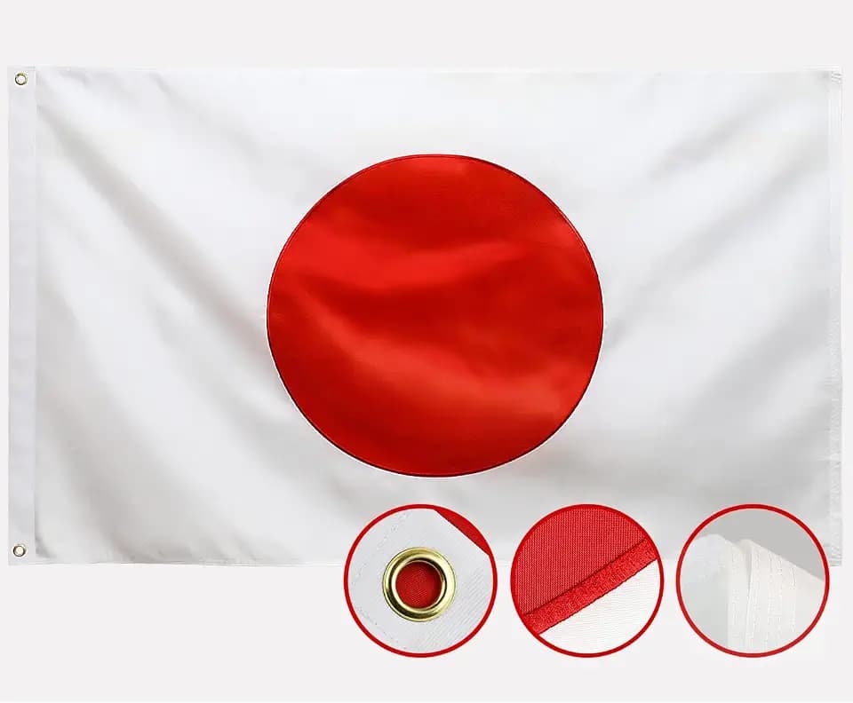 Double Sided Japan Flag 3x5 Ft Outdoor Japanese Flags Embroidered, Heavy Duty 210D Nylon, Sewn Stripes, Stronger Brass Grommets,4 Stitched Hemming, Perfect for Outside
