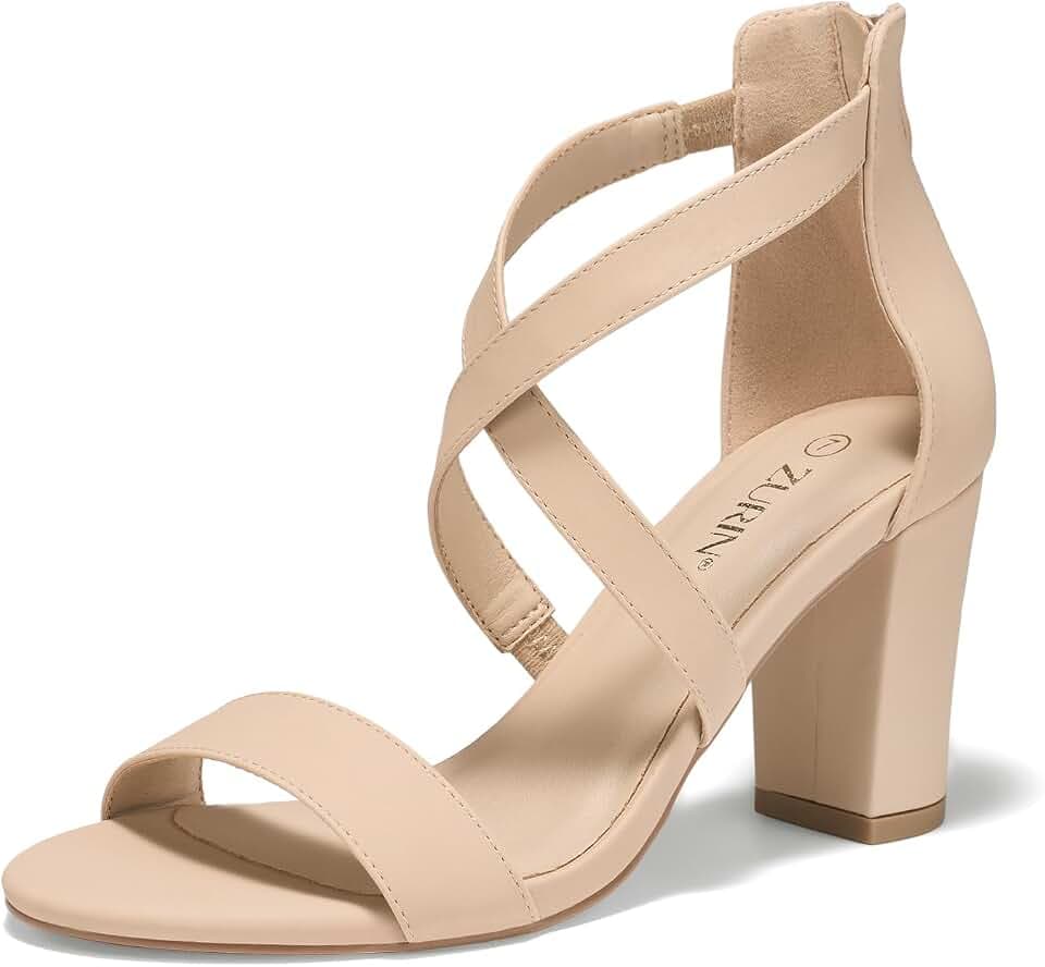 ZURIN Women's Strappy Block Heels Chunky High Heeled Sandals Dress Shoes