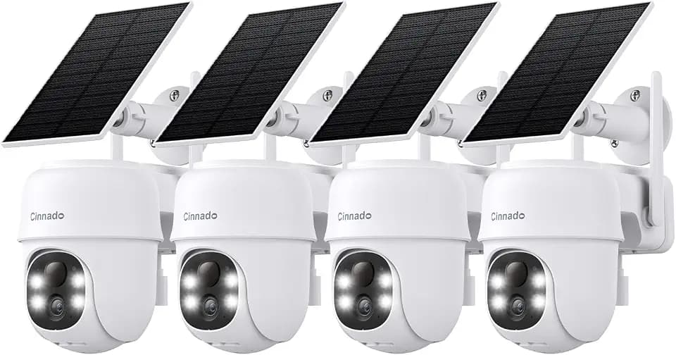Cinnado 2K Outdoor Cameras for Home Security Solar Powered White B6 4 Pack