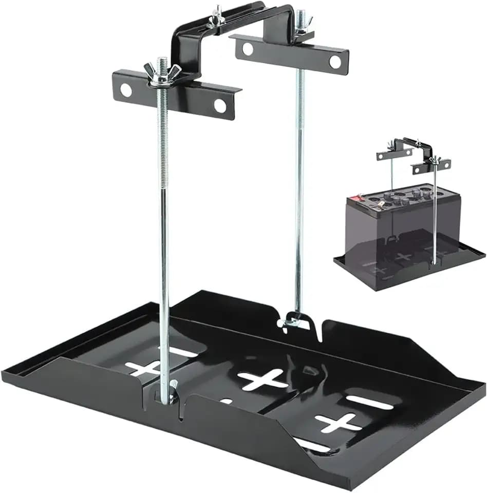 Battery Hold Down Tray Kit, Universal Battery Tray Holder, Adjustable Corrosion-Resistant Metal Battery Hold Down Tray Kitfor Cars Boats Marine(10.63" Bolt with 13.39" Battery Tray)