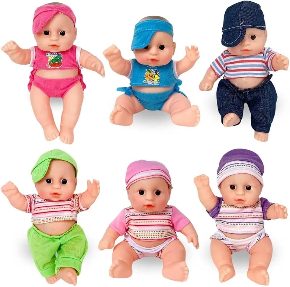 Liberty Imports 6 Pack - Baby Dolls Cute Little Vinyl 8" Infant Dolls, Mini Nursery Toys for Girls, Kids Toddlers - Bulk Gift Bundle Party Favors Supplies