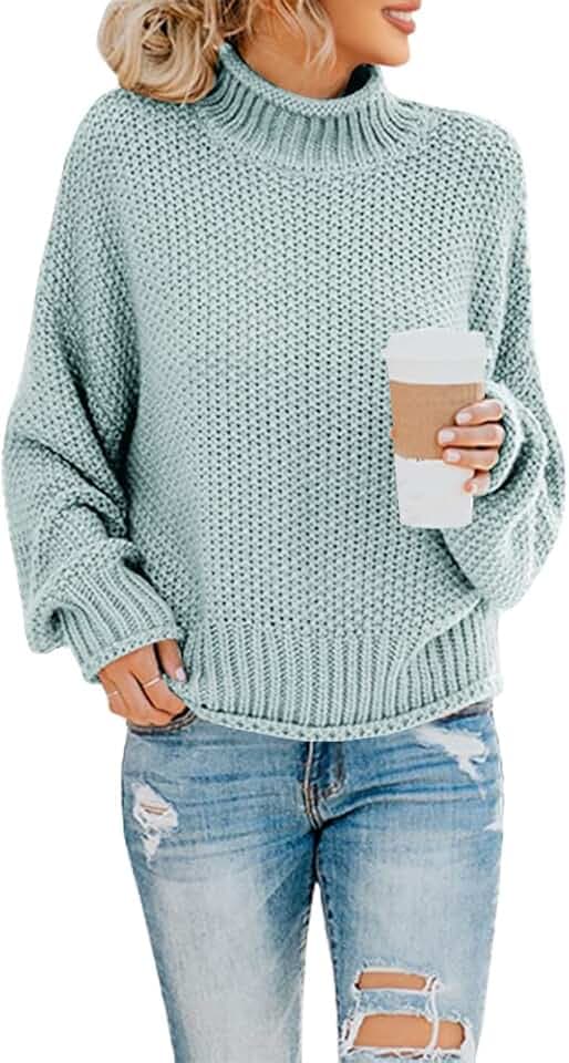Saodimallsu Damen Pullover Rollkragen Oversized Fledermaus Langarm Sweatshirt Lose Grobstrick Casual Sweater