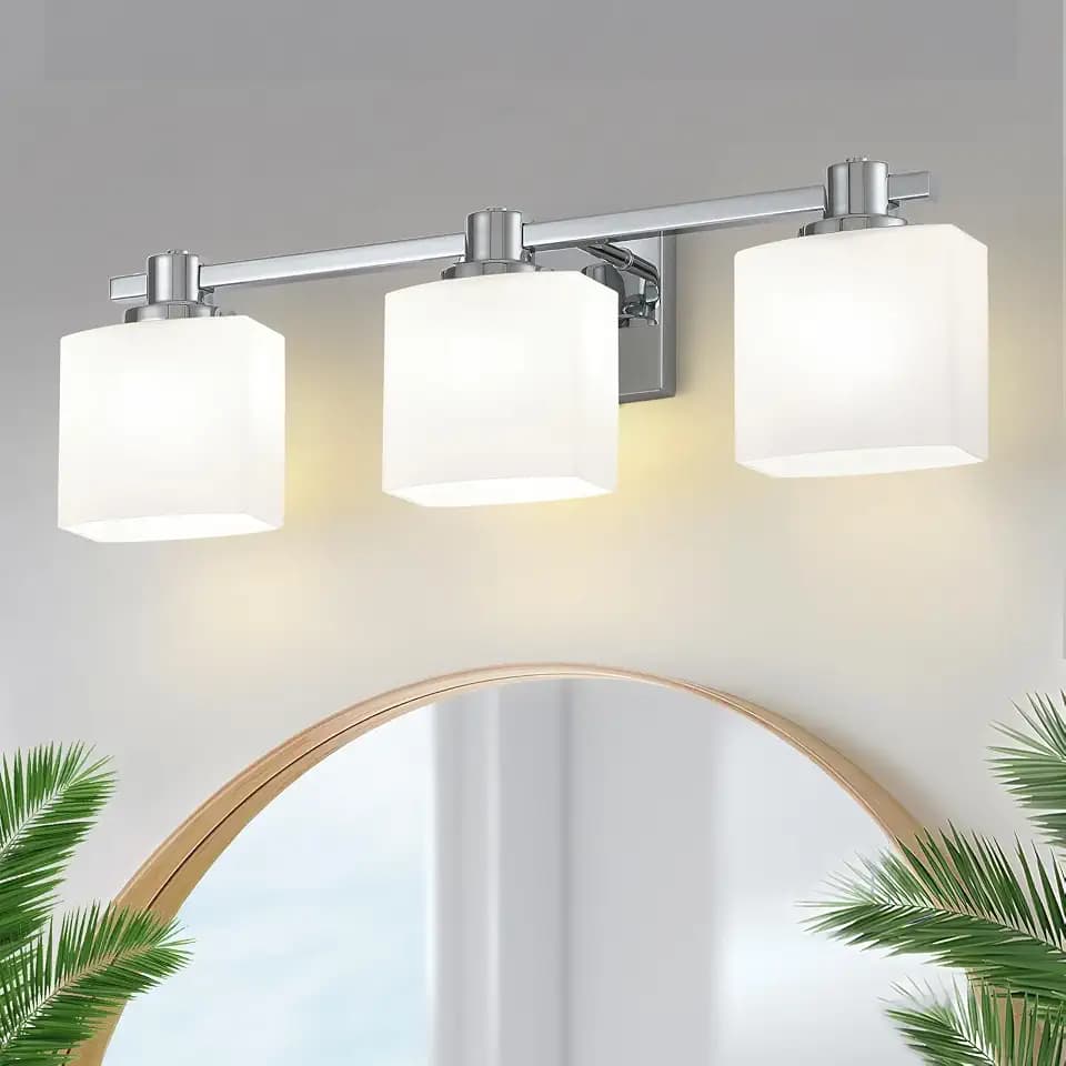23 Inch Chrome Bathroom Light Fixtures Over Mirror 3 Light Bathroom Vanity Light Silver Modern Industrial Makeup Lighting Wall Sconce Shower Farmhouse Rustic Milk Glass Lamp Above Desk Sink