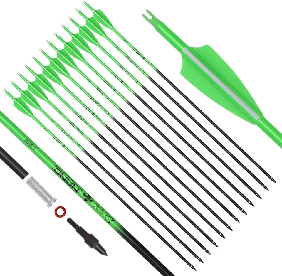 Carbon Arrow Archery 26 28 30inch Hunting Target Practice Arrows for Compound & Recurve Bow Spine 500 with Removable Tips (Pack of 12)