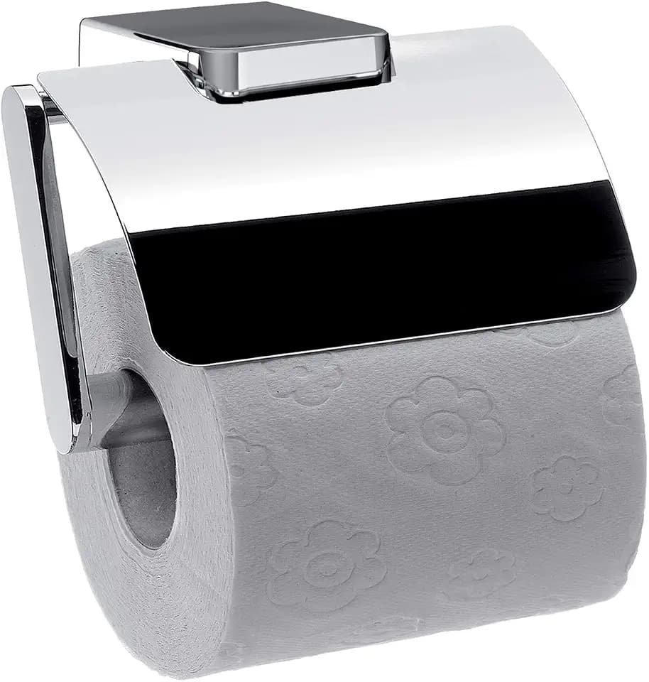 EMCO Trend Papierhalter, eleganter Toilettenpapierhalter zur Wandmontage aus Metall, hochwertiger Klorollenhalter mit, chromfarben, Grau Chrom Mit Deckel