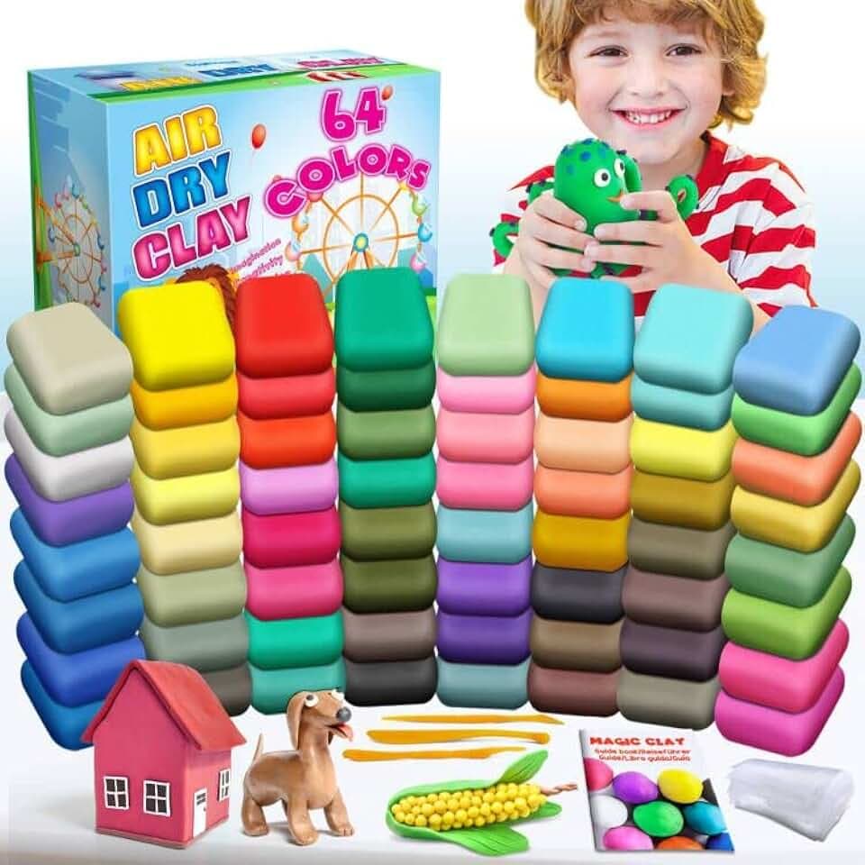 Modelliermasse-Set - 64 Farben Lufttrocknende magische Knete für Kinder, Geschenk für Jungen und Mädchen im Alter von 3-12 Jahren