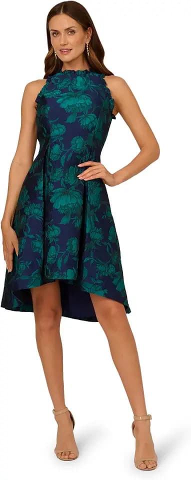 Adrianna Papell High Lo Jacquard Midi Dress
