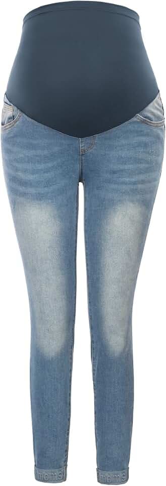 Maacie Umstandshosen Lange Elastisch Jeans für Schwangerschaft Bequem Jeans Frühling Sommer Blau S