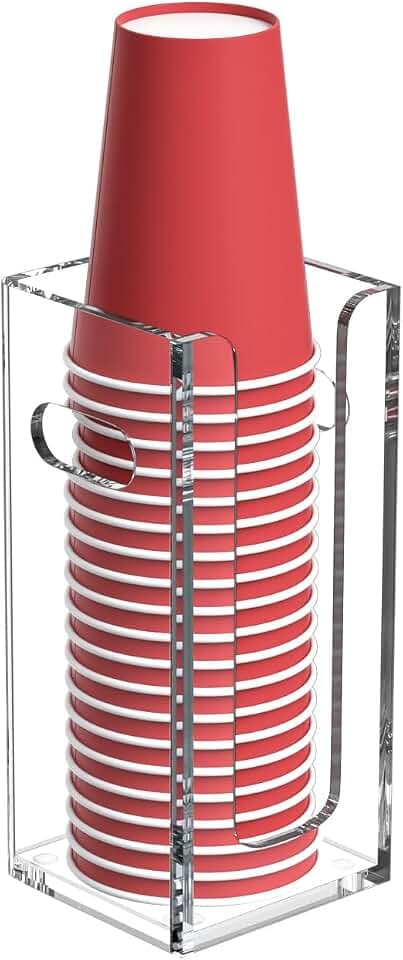 Disposable Coffee Cup Dispenser with Handles, Countertop or Wall Mount Hot/Cold Drink Cup and Lid Holder - Bathroom/Kitchen/Office Acrylic Cup Lid Storage Organizer (1 Compartment, Clear)