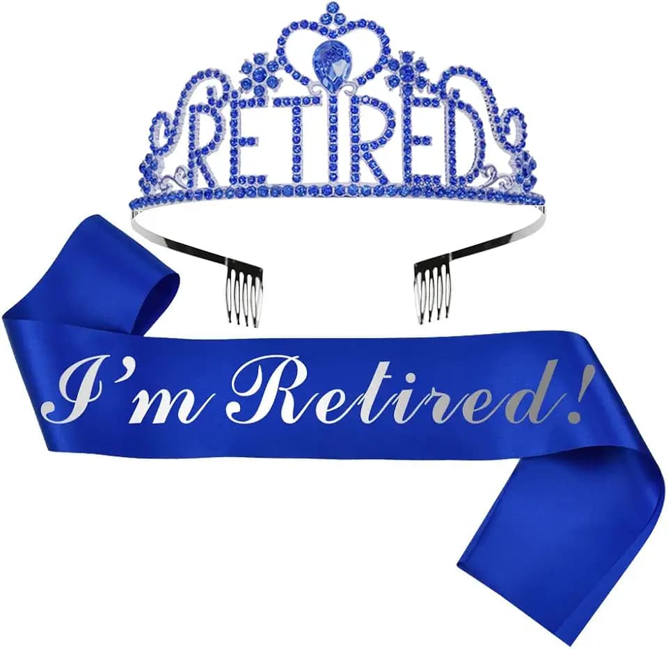 Retirement Tiara and Sash Set Retirement Party Decorations Retirement Gifts for Women Royal Blue & Sliver Glittery Stain Sash Crystal Crown for Women Retirement Decorations