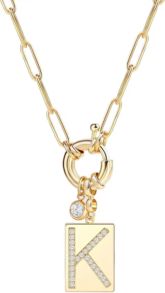 Mint & Lily Gold Initial Necklace for Women – 18K Gold Plated 24” Paperclip Chain with Sparkling Letter Pendant
