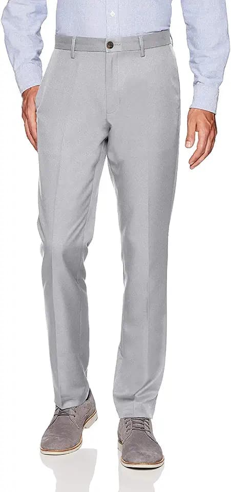 Amazon Essentials Men's Slim-Fit Flat-Front Dress Pants, Straight Leg, Polyester, Stone