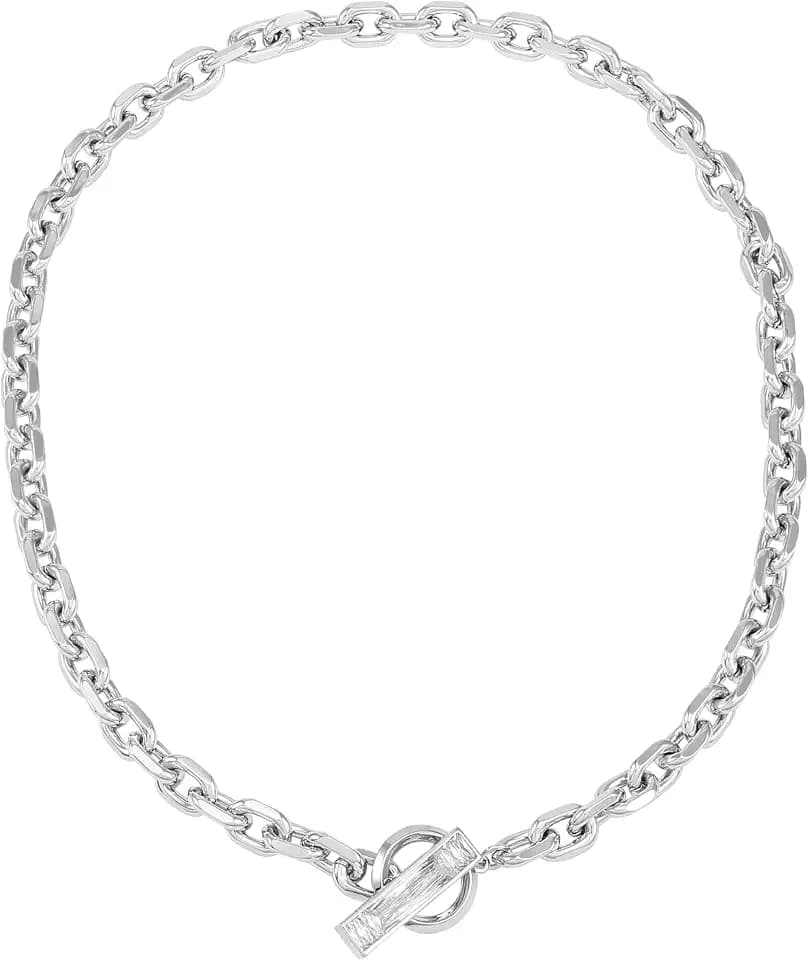 Vince Camuto Baguette Crystal Stone Toggle Necklace, Silvertone