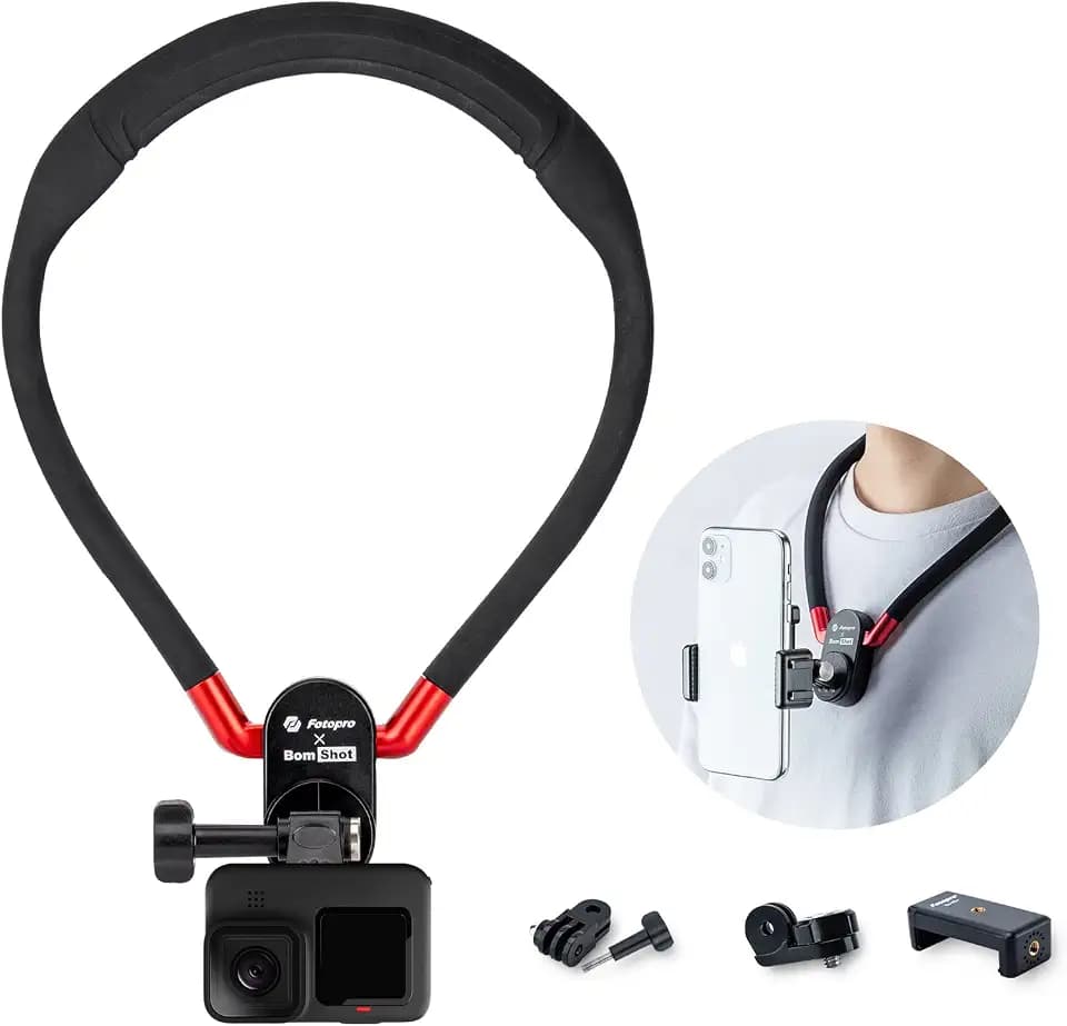 Fotopro POV Action Kamera Nackenhalterung mit TelefoneClip Vertikal Flexibel Silikon Nacken-Selfie-Halterung für Telefone Action Kamera Schwar