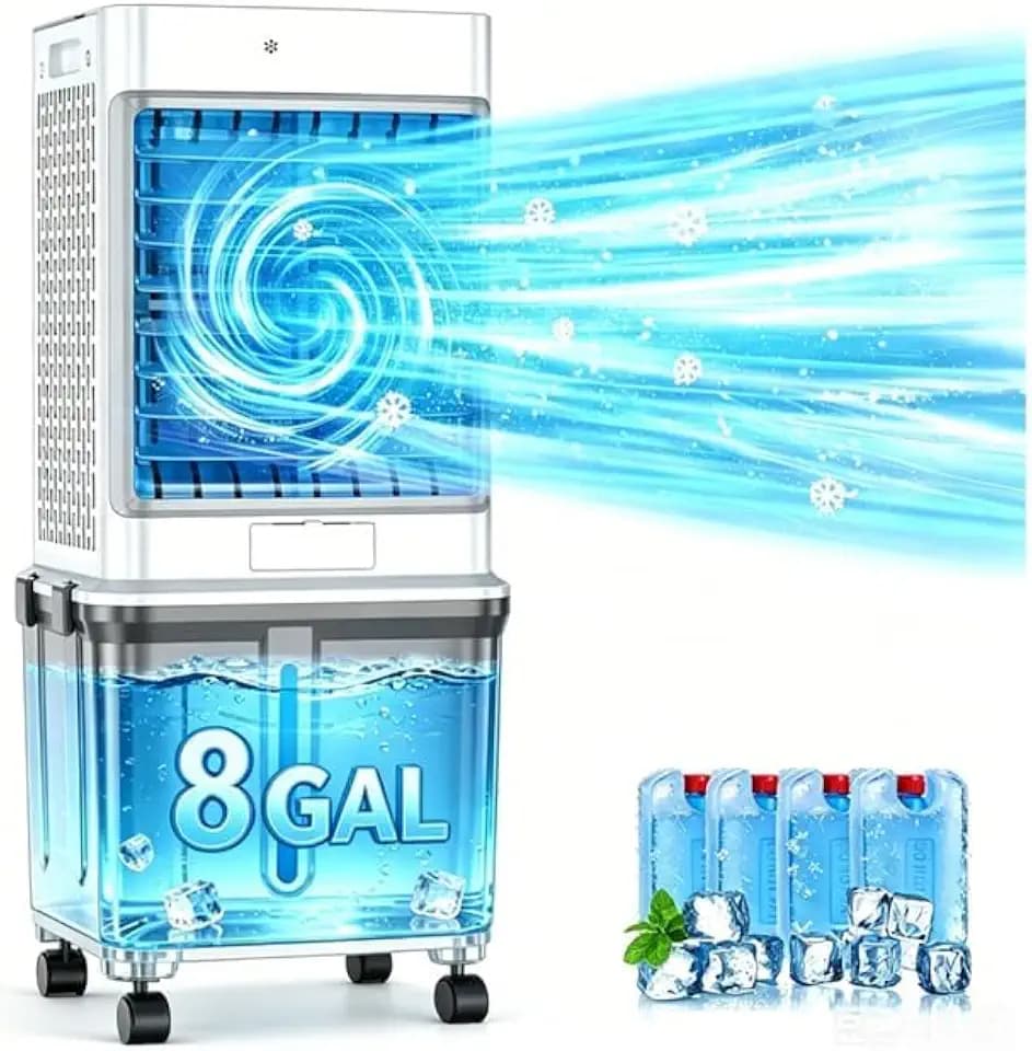 Swamp Cooler, [8GAL|2237 CFM] Portable Air Conditioners, 2 Modes 3 Speeds Portable AC Blow Cold Air, 120° Swing & 7H Timer, 30H+ Cooling, Windowless Air Conditioner w/Remote for Room, Office, Patio