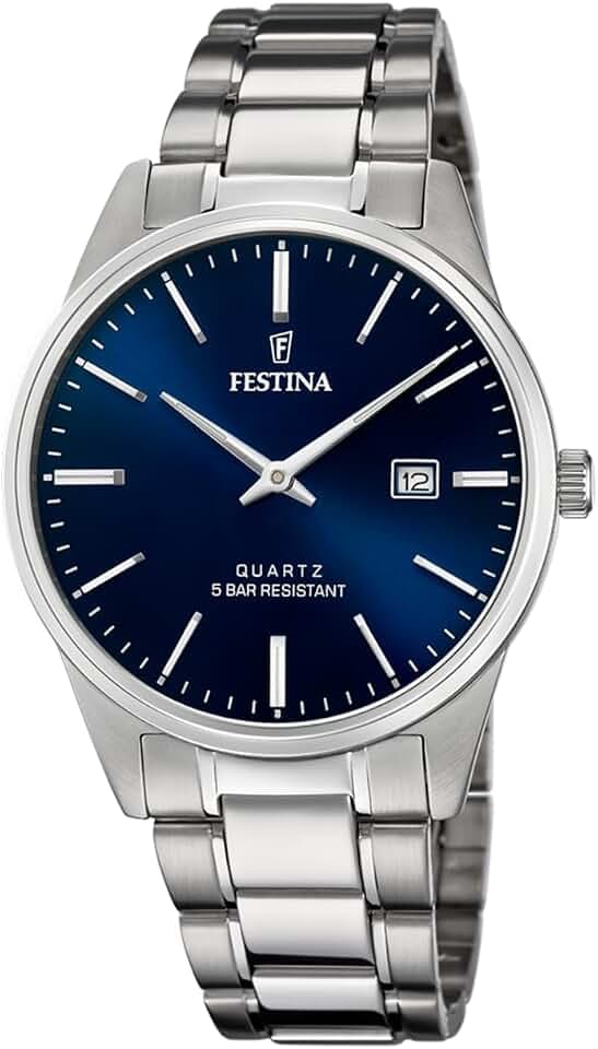 Festina Herren Uhr Analog aus Edelstahl 316L Silber - Quarzwerk - Kalender - Mineralglas mit hoher Widerstandsfähigkeit - Wasserdicht bis 5 ATM F20511