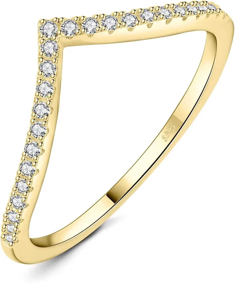 JewelryPalace V Shape Round Cut Cubic Zirconia Wedding Band for Women, 14K White Yellow Rose Gold 925 Sterling Silver Promise Ring for Her, Simulated Diamond Anniversary Stackable Rings
