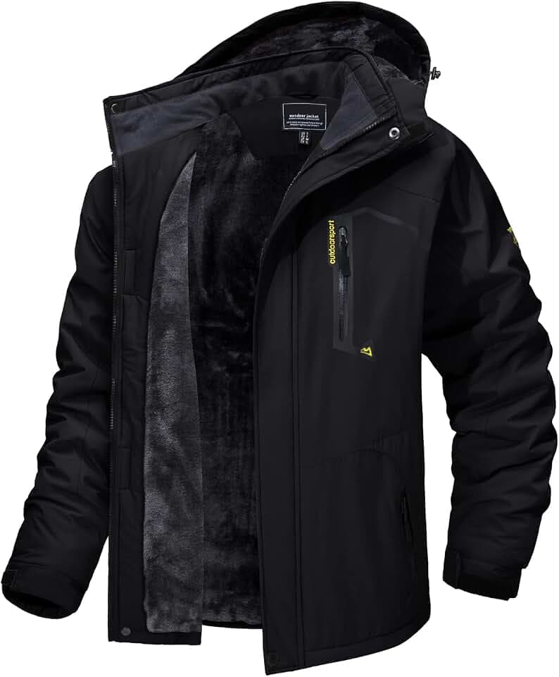 MAGCOMSEN Herren Winter Skijacke Fleece Gefüttert Winterjacke Outdoor Verdickt Softshelljacke Wasserdicht Winddicht Jacke Atmungsaktiv Funktionsjacke mit Abnehmbarer Kapuze