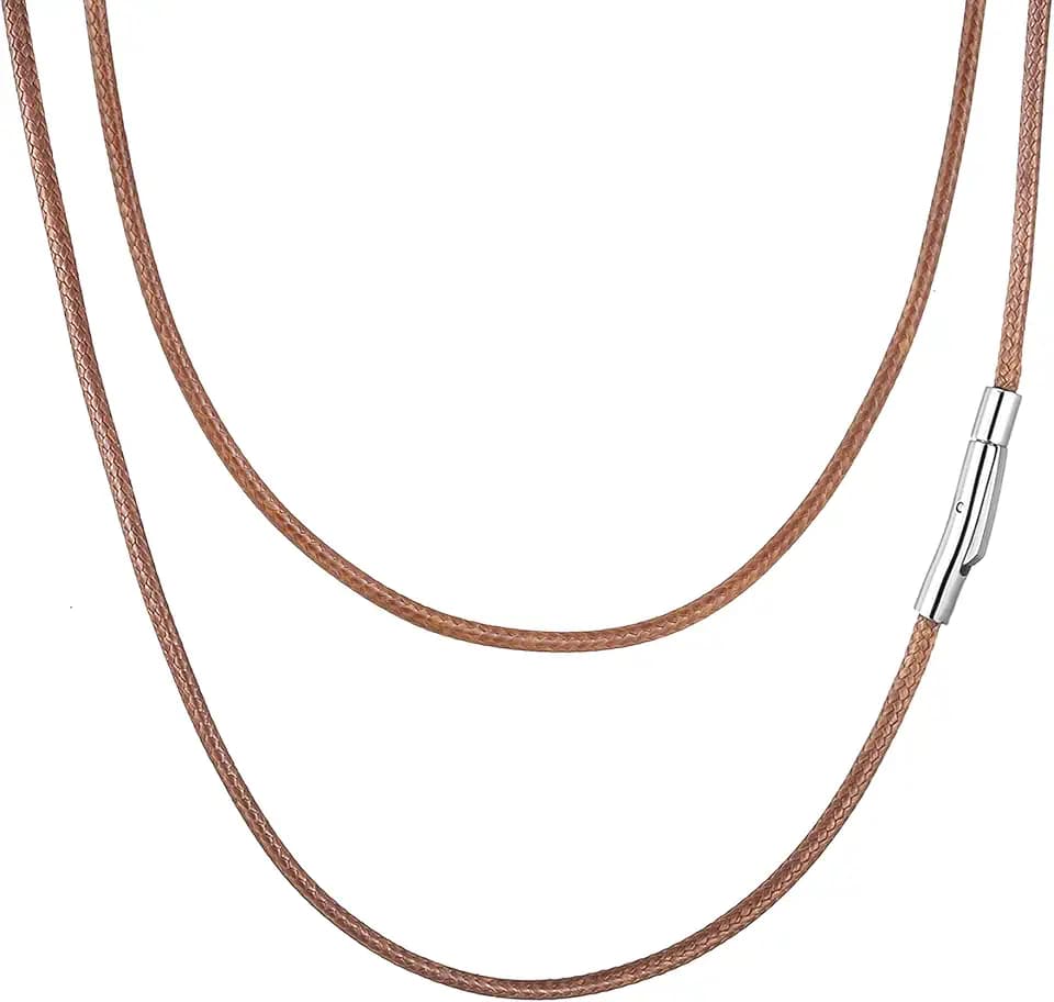 SKQIR 2mm 3mm Waterproof Braided Leather Cord Necklace with Durable Stainless Steel Snap Clasp Men Women Woven Wax Black/Brown String Rope Chain for DIY Pendant Length 16" 18" 20" 22" 24" 26" 28" 30"
