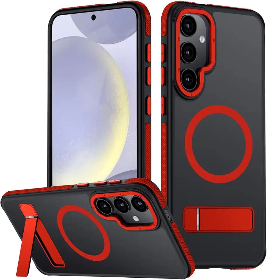 for Samsung Galaxy S24 Case, [Compatible with MagSafe], Adjustable Kickstand,Military Grade Drop Tested, Translucent Matte Phone Case for Galaxy S24 Case (Red)