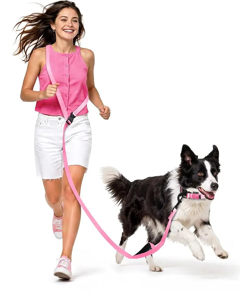 Hands Free Dog Leash, 5.9-8.2ft Multifunctional Crossbody Rope with Explosion-Proof Handle and Adjustable Training Hands Free Leash for Medium Dogs Walking,Light Pink
