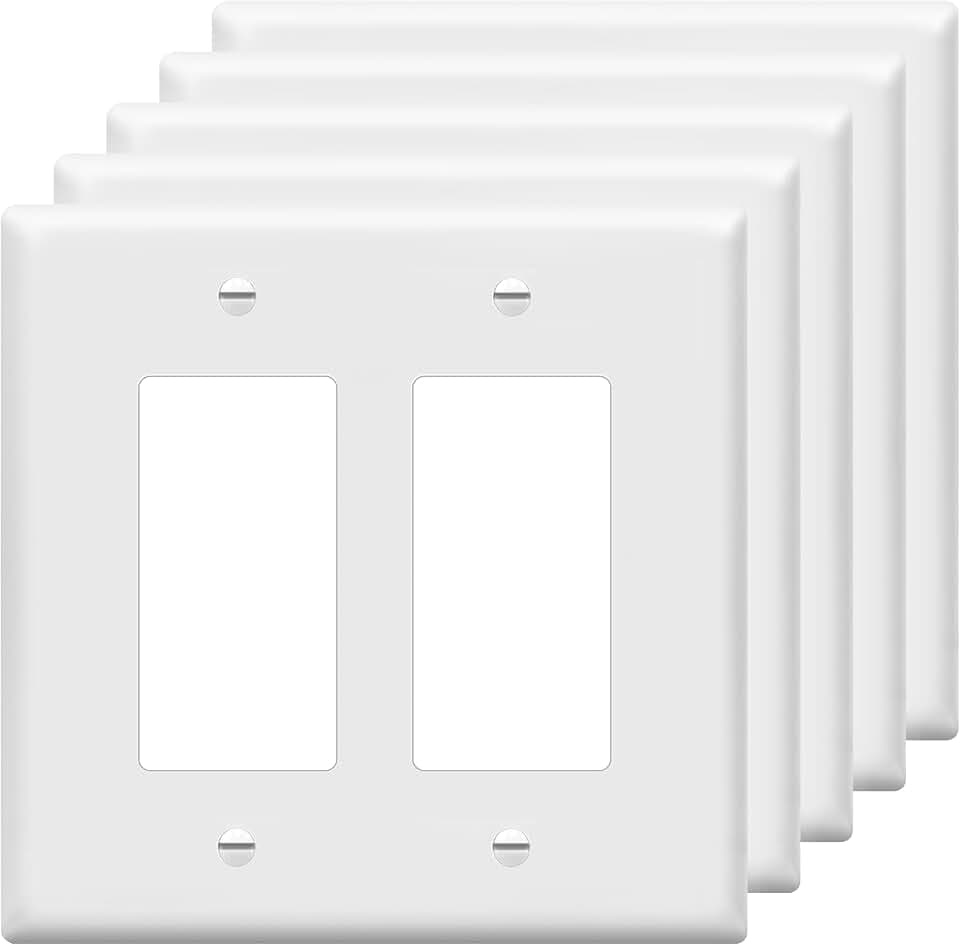 ENERLITES 2-Gang White Mid-Size Decorator Switch Outlet Wall Plate, 5 Pack