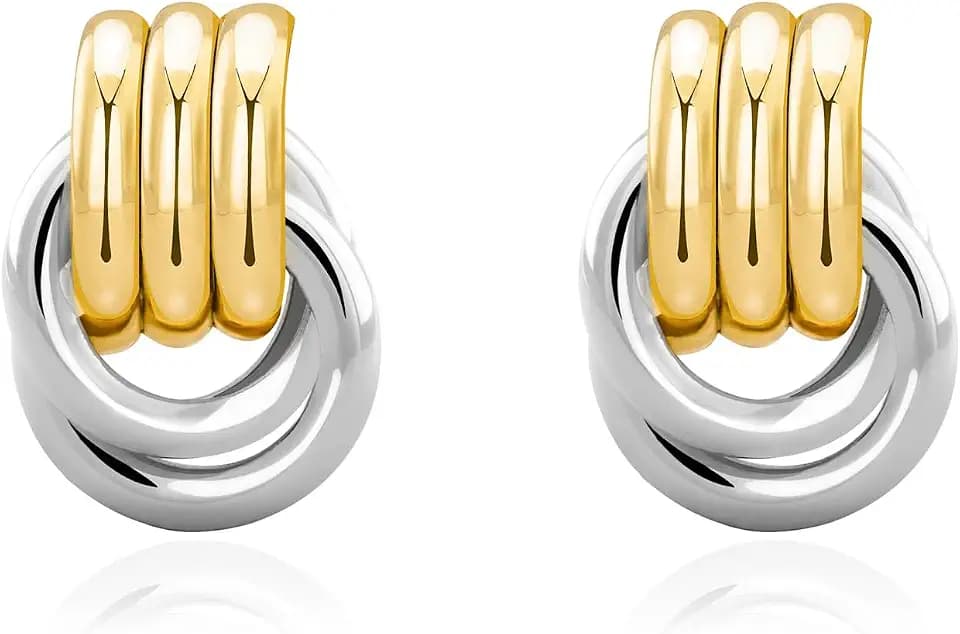 NIXMAX Chunky Gold Knot Earrings for Women Trendy Statement Dangle Earrings
