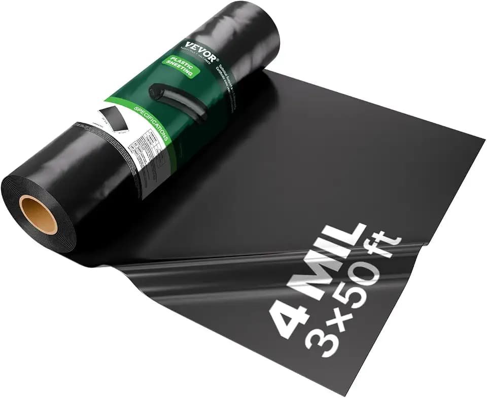 VEVOR 3FT x 50FT Plastic Sheeting Heavy Duty, 4 Mil Thick Plastic Sheeting Roll, Plastic Drop Cloth Painters Tarp, Polyethylene Covering for Crawl Space Vapor Barrier, Multi-Purpose, Black