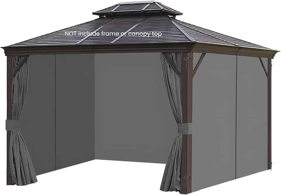 Homegroove Gazebo Curtains Outdoor Waterproof 10 * 12ft, 4-Panel Privacy Curtains with Zipper for Garden, Patio, Yard (Grey)