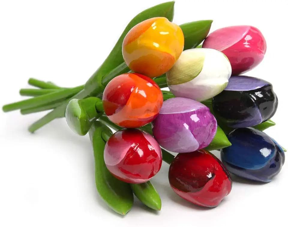 Holztulpenstrauß 9 handbemalte Holztulpen 21 cm Multicolor aus Holland