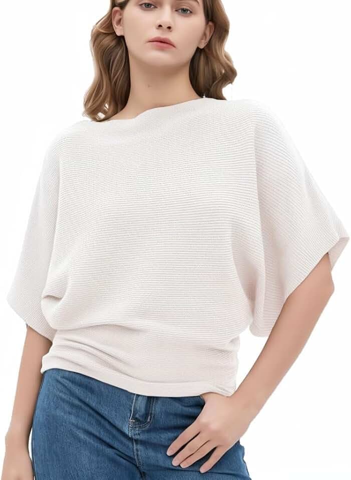 EDSTAR Women's Boat Neck Short Sleeve Dolman Knit Sweater