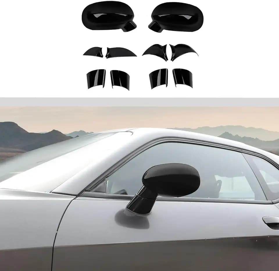 Voodonala for Challenger Rearview Mirror Cover Side Mirror Trim Shell Cover Decoration Trim for 2009-2025+Dodge Challenger Exterior Accessories,10pcs ABS Black