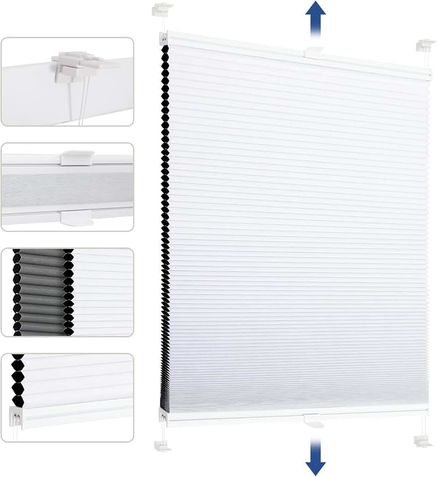 Sekey Wabenplissee Ohne Bohren Verdunkelung Rollo 100% verdunkelnd Blickdicht, Klemmfix, Aluminiumschiene, ZWeißeitig wählbar in Weiß & Grau 90x100cm (BxH)