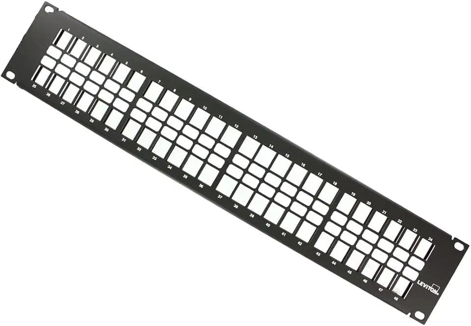 Leviton 49255-H48 QuickPort Flat Panel, 48-Port, 2RU, Cable Management Bar Included , Black