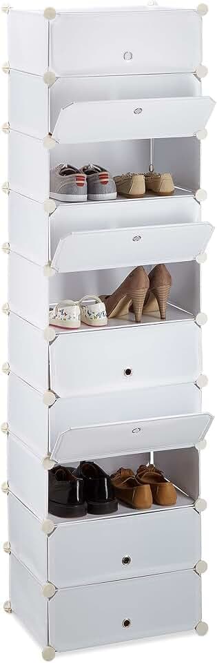 Relaxdays Schuhregal 10 Ebenen, Schuhschrank groß, weiß