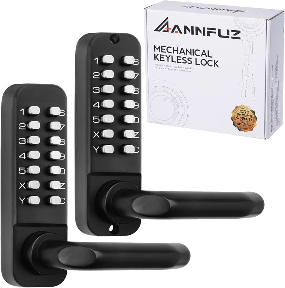 Mechanical Double-Sided Digit Keypad Entry Door Handle Lock,Black