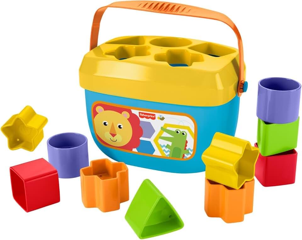 Fisher-Price Babys Erste Bausteine | Babyspielzeug ab 6 Monate, 9 Monate | Steckspiel ab 1 Jahr | Motorikspielzeug ab 6 Monate | Baby-Sortierspiel mit Sortierbox | Lern- & Formensortierspiel, FFC84