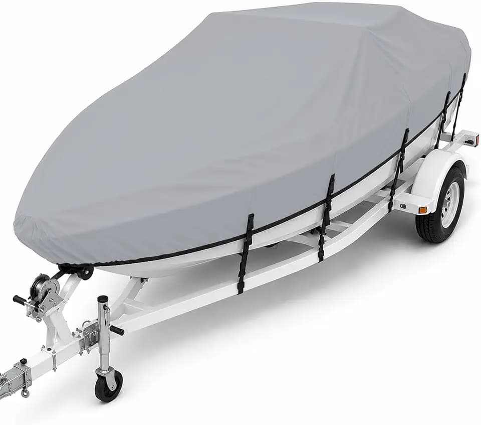 Seamander Solution-Dyed 600D Boat Cover 14'-16' – Marine Grade Waterproof V-Hull, Bass, Jon & Runabout Boat Cover up to 90" Beam – Trailerable with Strap System, Storage Bag & 1-Year Full Replacement