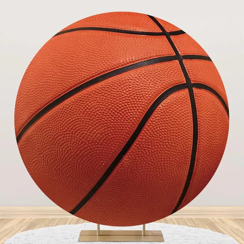 Renaiss 7.2x7.2ft Basketball Round Backdrop Cover Basketball Match Sports Meeting Circle Photography Background Basketball Theme Newborn Baby Shower Birthday Fans Party Decors Arch Photo Booth Props
