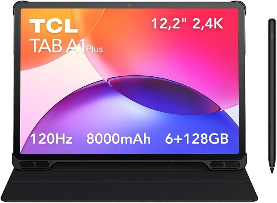 TCL TAB A1 Plus Tablet mit Flipcase & T-Pen, 12,2" 2,4K 120Hz Immersive Display, 128 GB ROM, 6 GB RAM-Erweiterung, Google Gemini, AI-Toolbox, 8000-mAh-Akku, Schnellladung, Android 16
