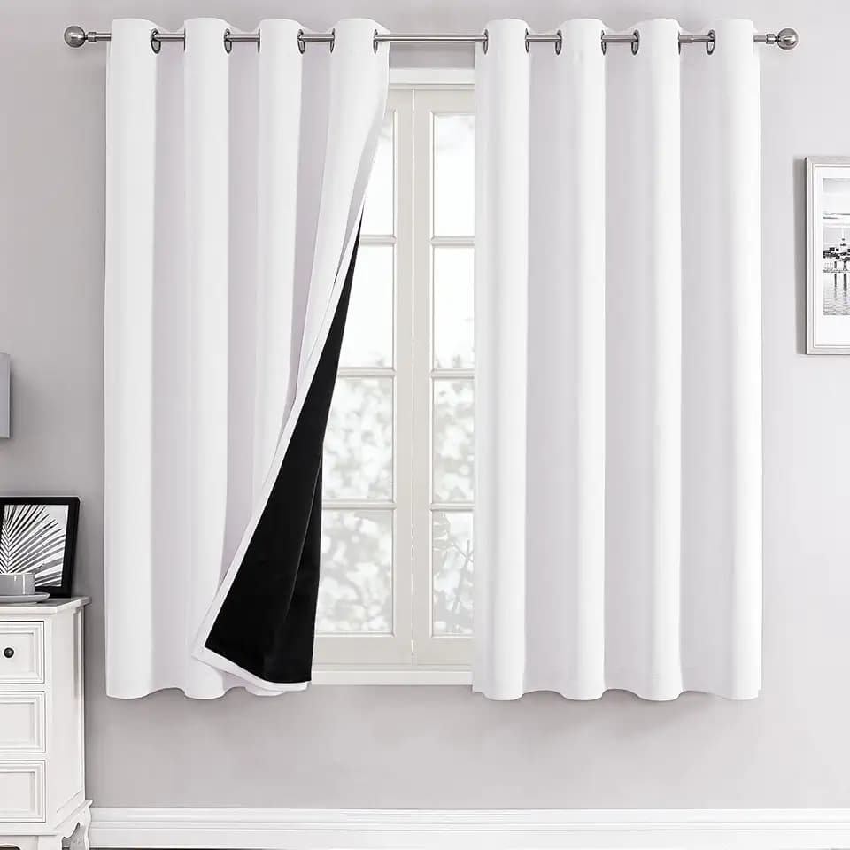 ChrisDowa White 100% Blackout Curtains for Bedroom 63 Inches Long 2 Panels