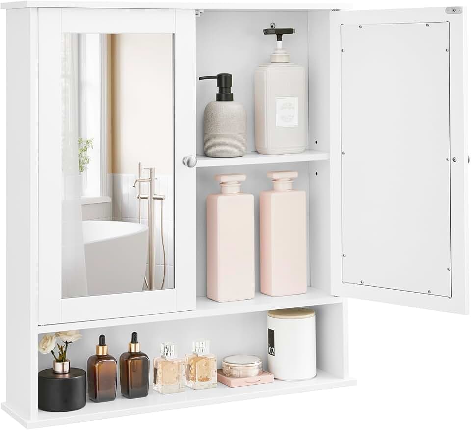 VASAGLE Bathroom Cabinet with Mirror, Wall-Mounted, 2 Mirrored Doors