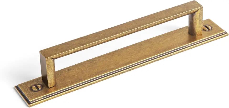 Goo-Ki 2 Pack Retro Zinc Alloy Cabinet Pull with Minimalist Square Backplate-5''(128mm) Hole Centers Antique Brass Drawer Handles