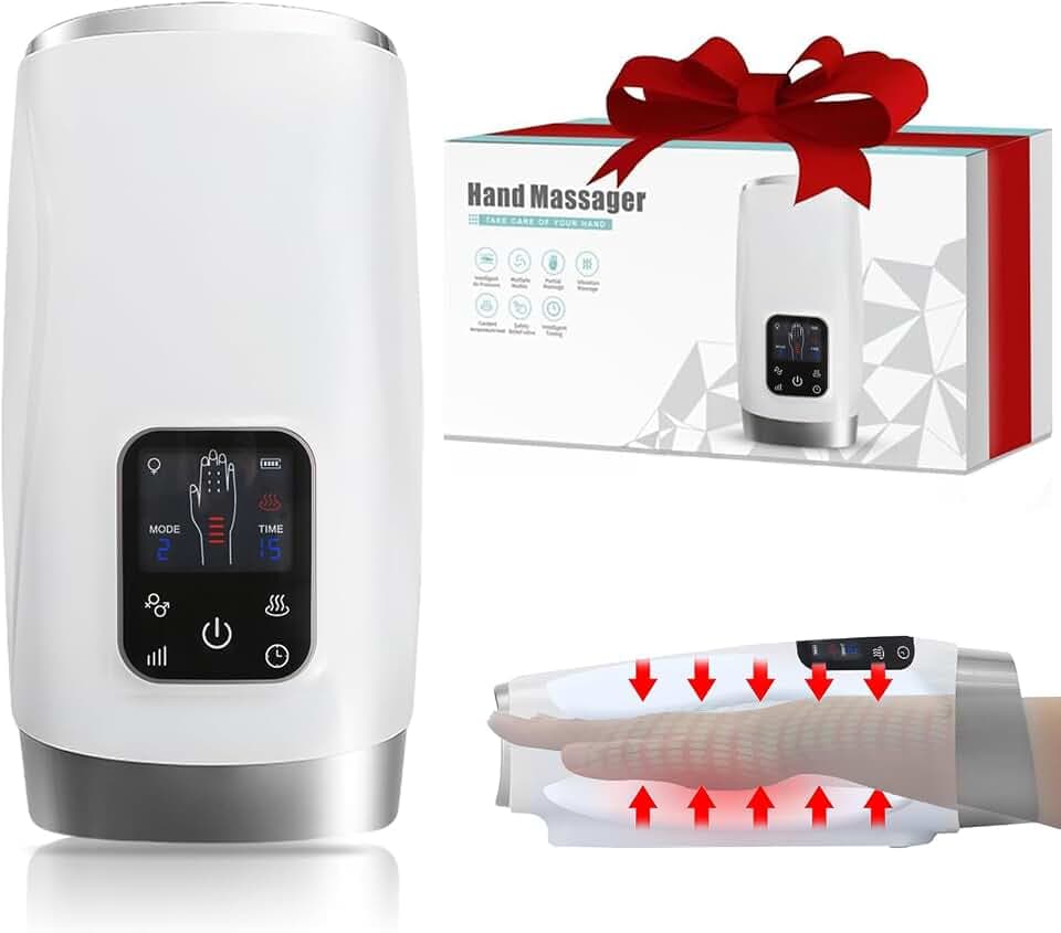 Elektrisches Handmassagegerät mit Wärme und Kompression, Kabelloses Vibrations Handmassagegerät,Tragbares Touchscreen Handmassagegerät für Arthritis und Karpaltunnel,Geschenke für Frauen und Männer