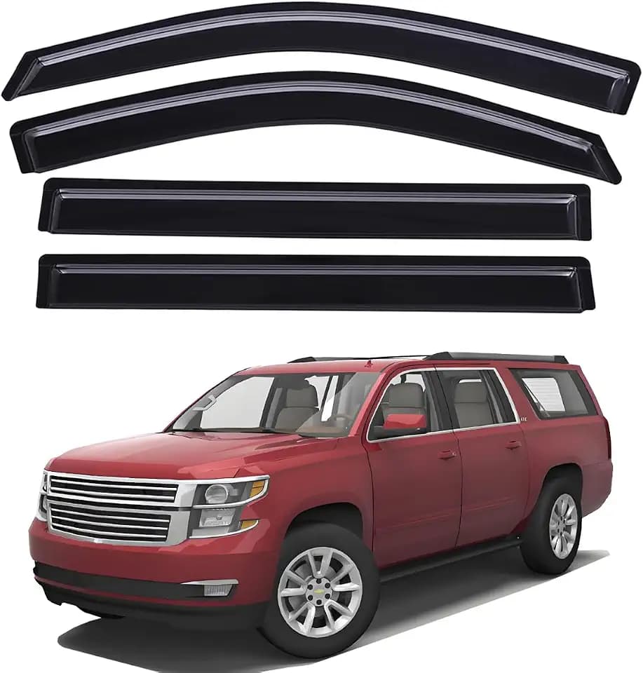 Lightronic Extra Durable Outside-Mount Auto Vent Window Visor, Fits 2015-2020 Cadillac Escalade ESV, Chevrolet Suburban, GMC Yukon XL, UV Protection Rain Guard, Original Wind Deflector, Smoke, 4-Pcs