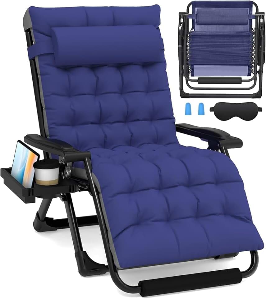Slendor Oversized Zero Gravity Chairs XXL, 33In Padded Recliner Chair,Blue