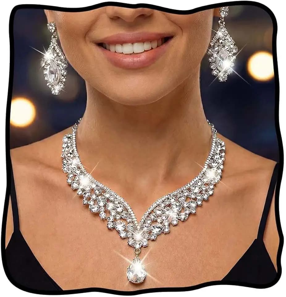 Unicra Gold Indian Wedding Jewelry Sets Rhinestone Necklace Earrings Set Prom Formal Costume Jewelry for Women and Brides