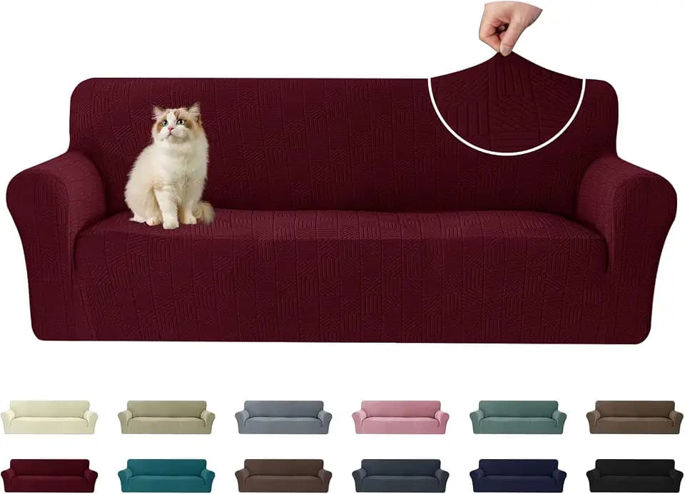 Ystyle Stretch Sofabezug 3 Sitzer, Sofa Überzug Mit Armlehnen, Burgunderrot